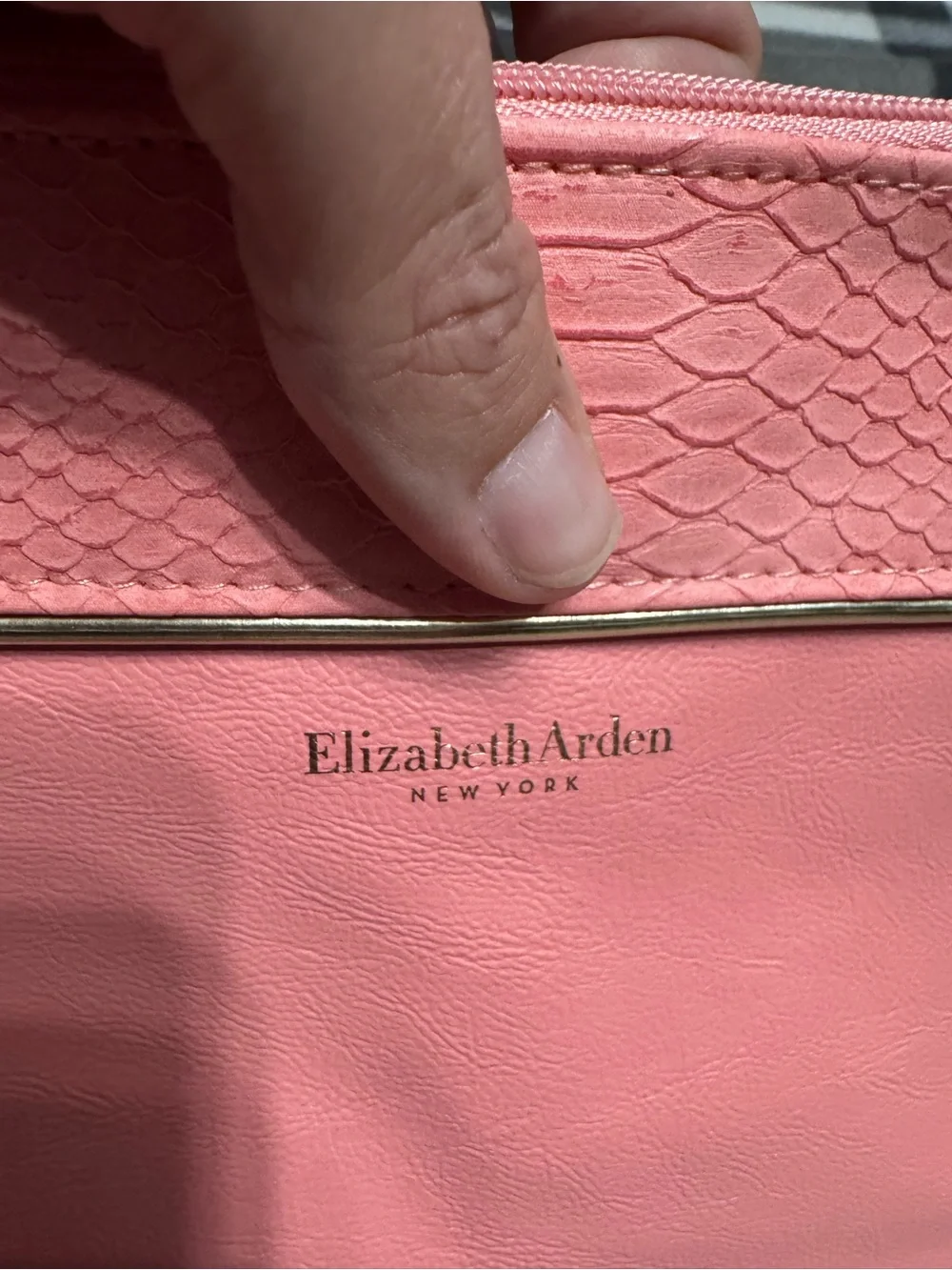 Elizabeth Arden Coral Pink Cosmetic Pouch with Gold Trim